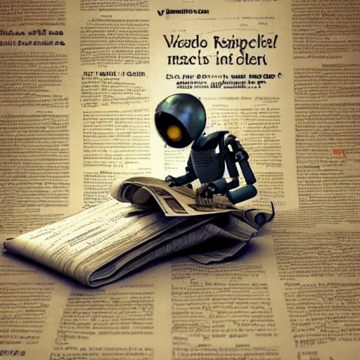 Image similar to A little robot reading the newspaper, artstation, digital art, sci fi, masterpiece, detailed, 3D Model