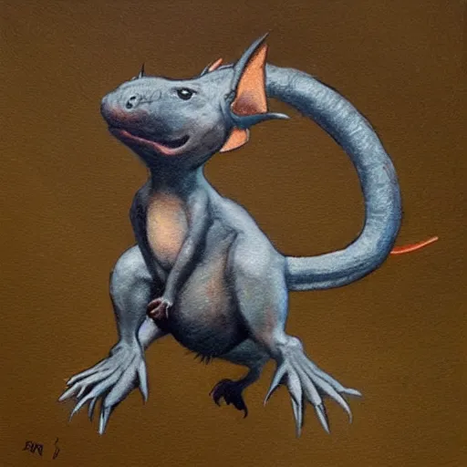 Image similar to dino rat, epic pose, fine painting