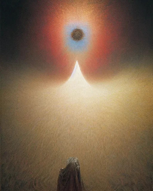 Image similar to etheric transfiguration, beautiful oil painting by Agostino Arrivabene and Zdzisław Beksiński,