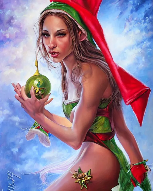 Image similar to abella danger as a beautiful elf princess, oil painting, by laura sava and julie bell