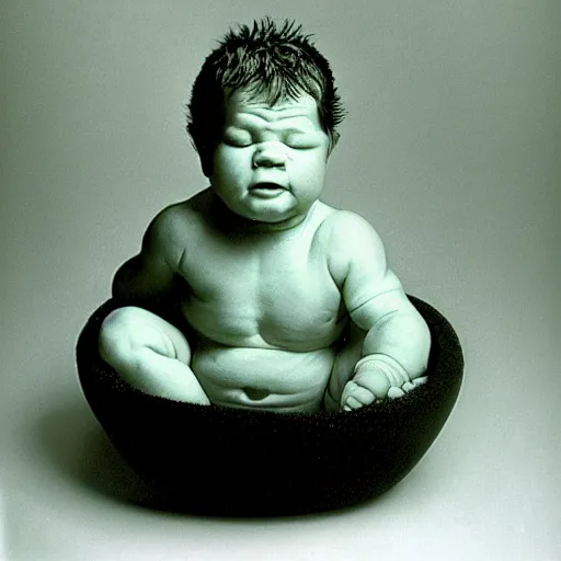 Prompt: the hulk as a baby, photo by Anne Geddes