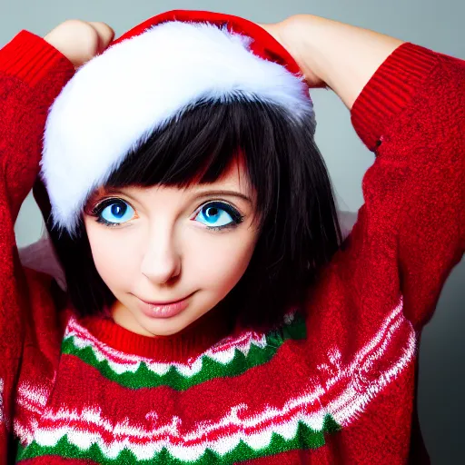 Image similar to anime girl wearing a christmas jumper cartoon highly detailed, smooth, sharp focus