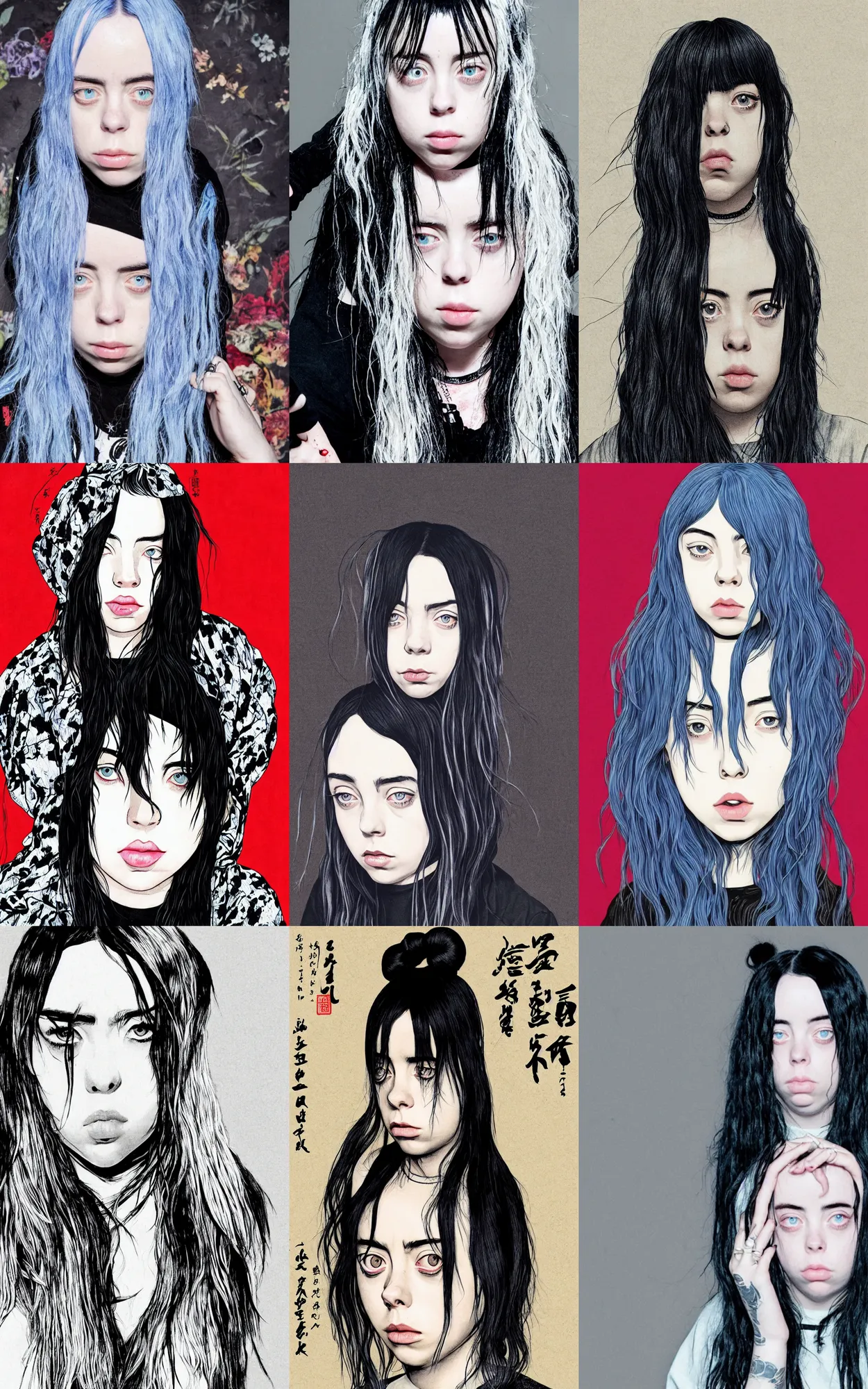 Prompt: billie eilish. shin - hanga.