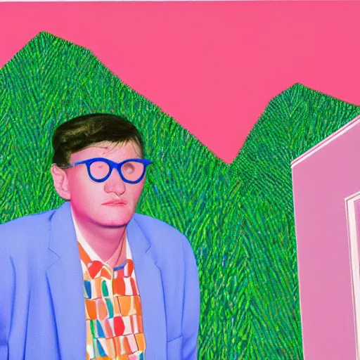 Image similar to vaporwave david hockney