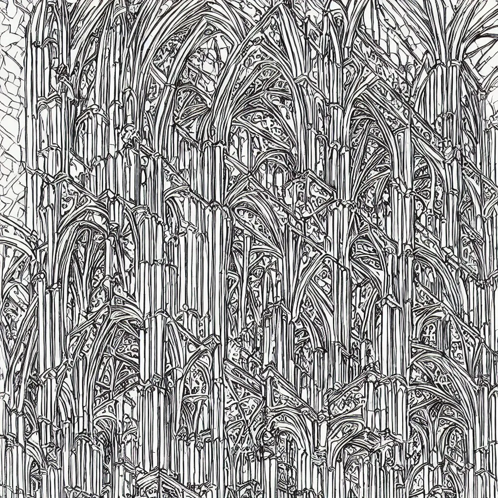 Prompt: cathedral, coloring book,