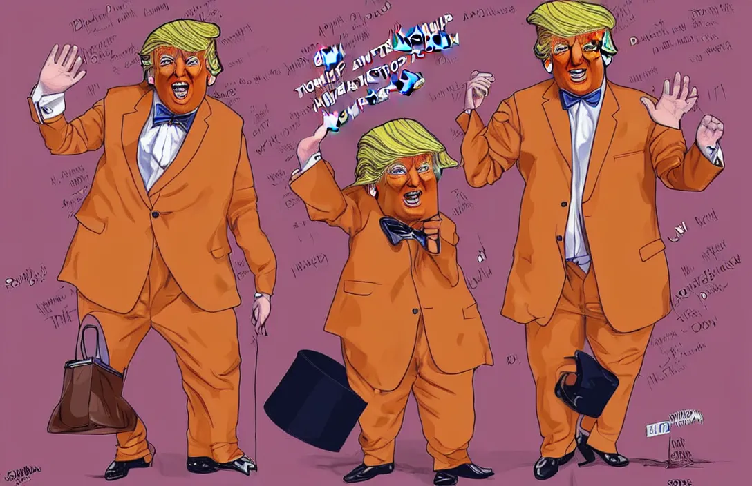 Image similar to donald trump as an oompa loompa, in the style of kim jung gi
