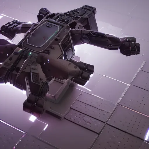 Image similar to hard surface, robotic platform, based on realistic spaceship, 6 claws, symmetric, unreal engine