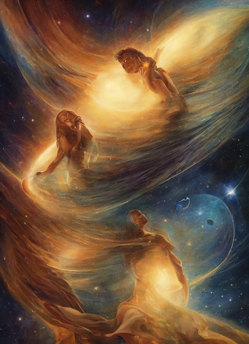 Prompt: high intricate dreamy painting of the sandman holding perfect round interconnected galaxies, full shot, neil gaiman, maria panfilova, andrea savchenko, mike kime, ludovic plouffe, qi shengluo, oliver cook, julian calle, eddie mendoza, trending on artstation