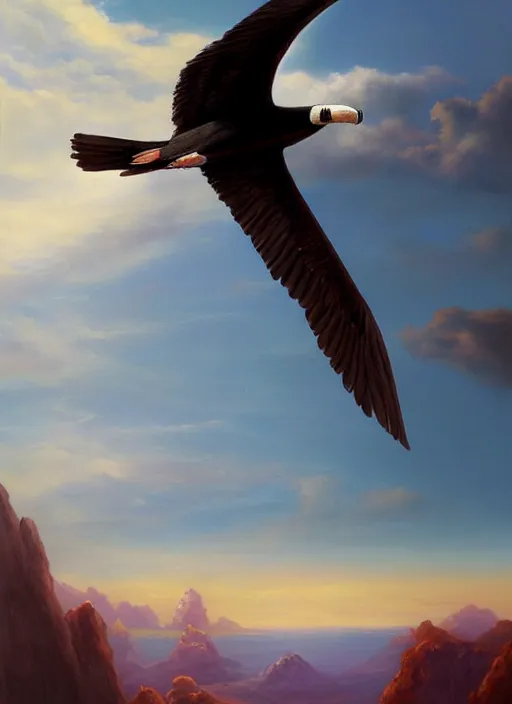 Image similar to a beautiful painting of a condor flying in the sky, matte painting, fantasy art