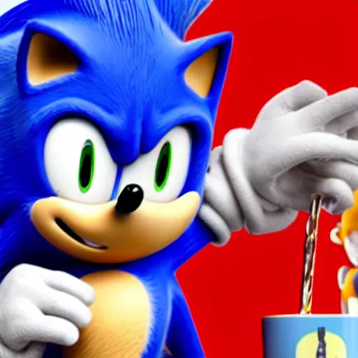 Image similar to sonic the hedgehog ussr drinking tea with stalin