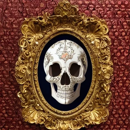 Image similar to a beautiful portrait of a ornate and intricate rococo skull