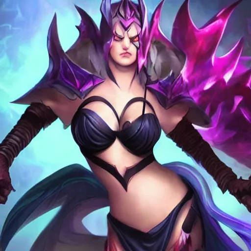 Image similar to morgana league of legends, horrifying, angry, evil