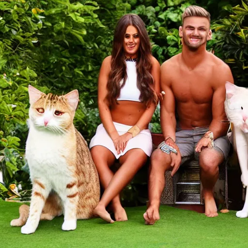 Image similar to Love Island TV show but the contestants are cats