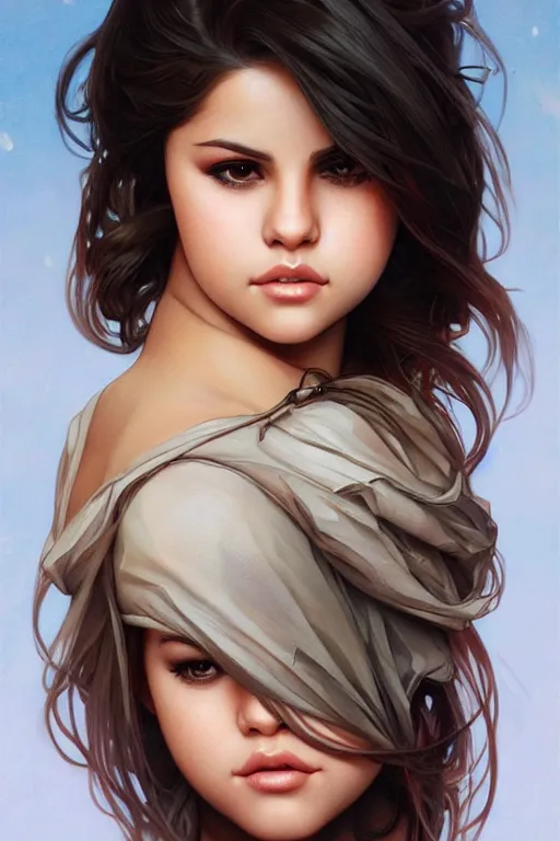 Image similar to ultra realistic illustration, selena gomez, elegant, highly detailed, digital painting, concept art, smooth, sharp focus, illustration, art by artgerm and greg rutkowski and alphonse mucha