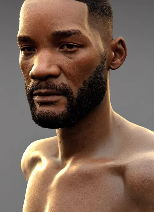 Prompt: portrait of stone will smith, au naturel, hyper detailed, digital art, trending in artstation, cinematic lighting, studio quality, smooth render, unreal engine 5 rendered, octane rendered, art style by klimt and nixeu and ian sprigger and wlop and krenz cushart