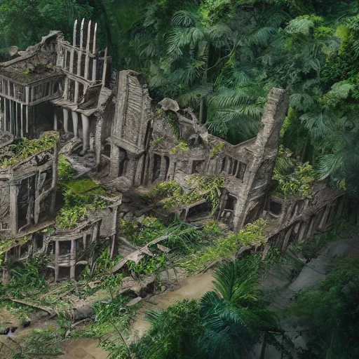 Abandoned ruins of city in the middle of the jungle, | Stable Diffusion