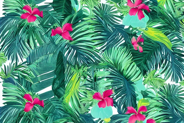 Image similar to exotic, elegant tropical prints : : trending on artstation