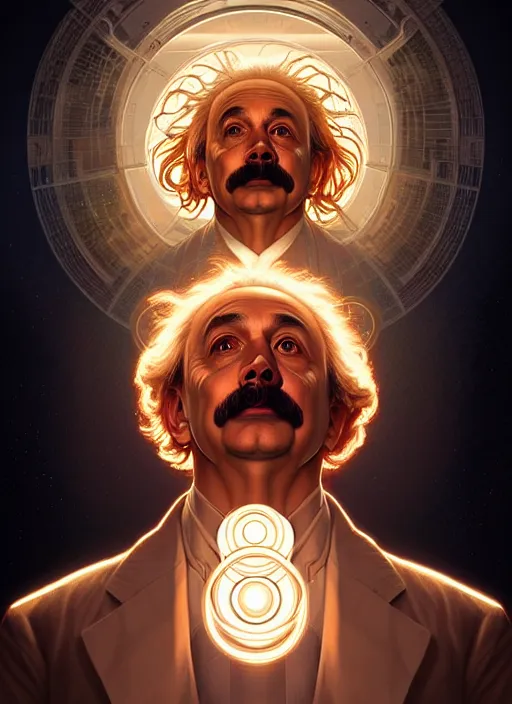 Prompt: symmetry!! portrait of einstein, sci - fi, glowing lights!! intricate, elegant, highly detailed, digital painting, artstation, concept art, smooth, sharp focus, illustration, art by artgerm and greg rutkowski and alphonse mucha, 8 k