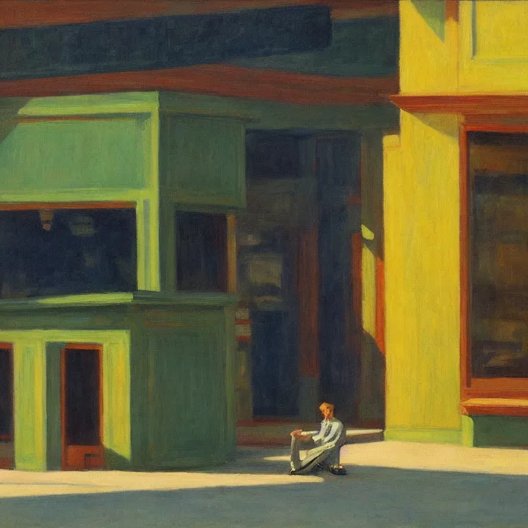 Image similar to stream of consciousness, painted by Edward Hopper, painted by Wayne Barlow