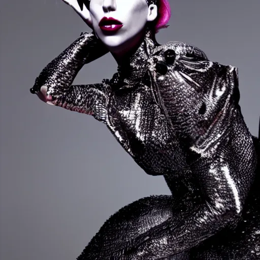 Image similar to lady gaga magazine photos hoot by nick Knight 4k studio lighting high art couture fashion