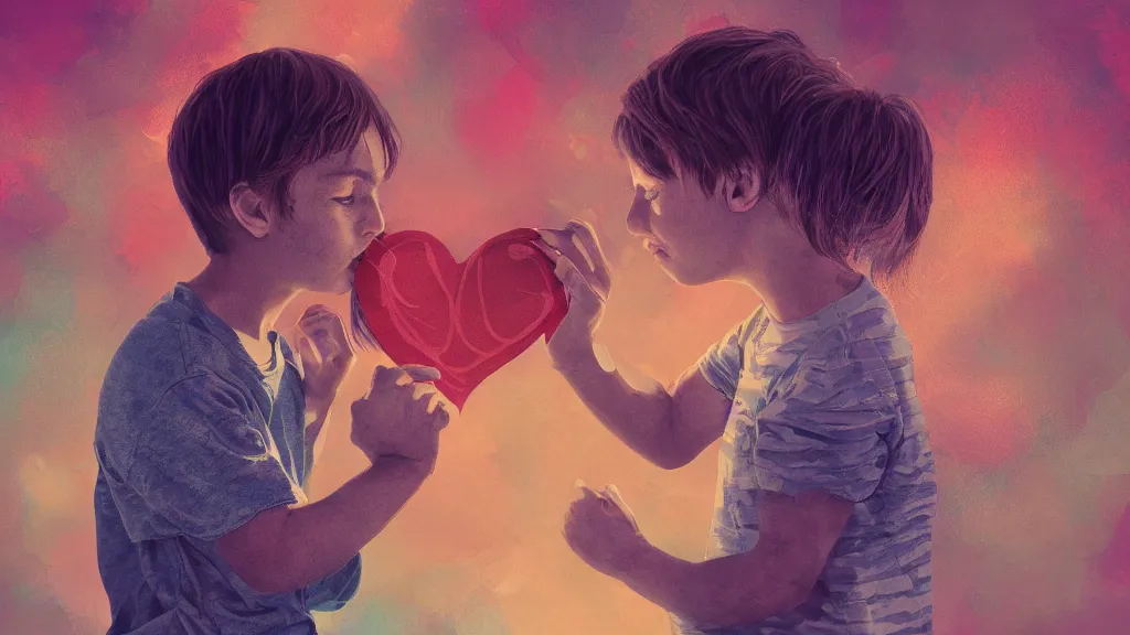 Image similar to A boy giving his heart to a girl he loves, digital, stylistic, aesthetic, high resolution 4k, warm colours