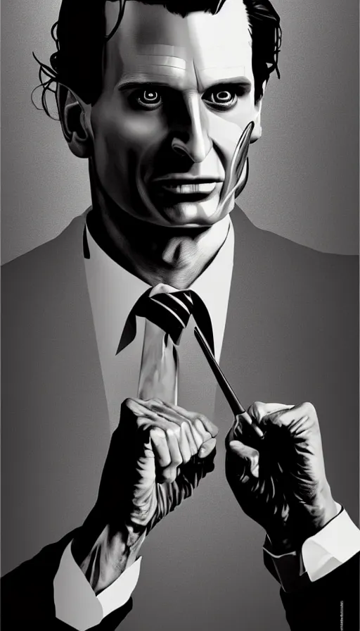 Image similar to patrick bateman, american psycho, 8 k, poster, painting by emanuele dascanio and robin eley