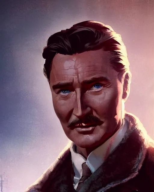 Image similar to Errol Flynn as a scientist. 1980s dystopian Soviet Russia, propaganda screens. Unreal engine, fantasy art by Greg Rutkowski and Loish. Faithfully depicted facial expression, perfect anatomy global illumination, radiant light, detailed and intricate environment