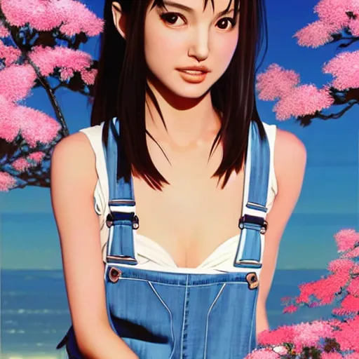 Prompt: a beautiful young japanese natalie portman alluring gravure model, wearing elegant designer overalls, elegant overalls with mesoamerican patterns, by akira toriyama and wlop and ilya kuvshinov and artgerm and, aesthetic, gorgeous, stunning, alluring, attractive, artstation, deviantart, pinterest, digital art