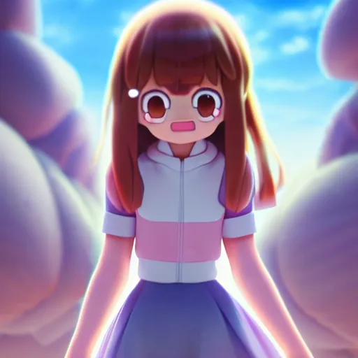 Image similar to A portrait of Ochako Uraraka, a cute 3d cgi toon young woman, in the center midground, medium shot, mid-shot, hyperdetailed, 8k, trending on artstation, as a Pixar character