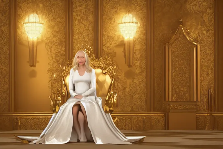 Image similar to beautiful blonde woman standing in throne room, octane render, hyper realism