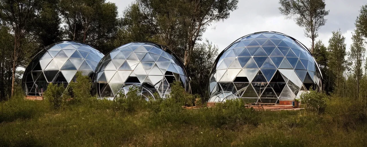 Prompt: spectacular dome house by kristoffer tejlgaard, earthship, optimus sun orientation, north hemisphere, spain, geodesic architecture, biodome homes, fuller