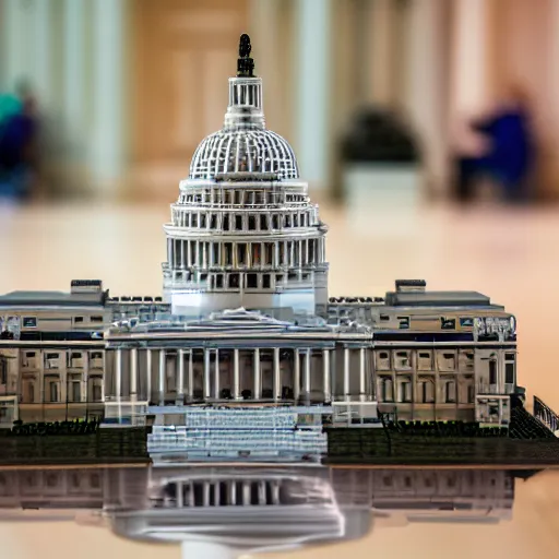 Prompt: washington dc, capitol building, legos, legoset, vintage, aerial view, double - exposure, 3 d, floodlight, ray tracing reflections