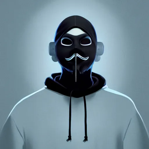 Image similar to portrait of a masked anonymous hacker, he wears a guy fawkes mask and a black hoodie, mattepainting concept blizzard pixar maya engine on stylized background splash comics global illumination lighting artstation lois van baarle, ilya kuvshinov, rossdraws