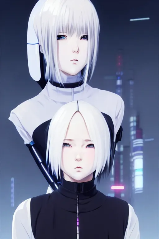 Image similar to portrait Anime cyborg girl in nun clothes, cyberpunk, holy church cute-fine-face, white-hair pretty face, realistic shaded Perfect face, fine details. Anime. realistic shaded lighting by Ilya Kuvshinov katsuhiro otomo ghost-in-the-shell, magali villeneuve, artgerm, rutkowski, WLOP Jeremy Lipkin and Giuseppe Dangelico Pino and Michael Garmash and Rob Rey