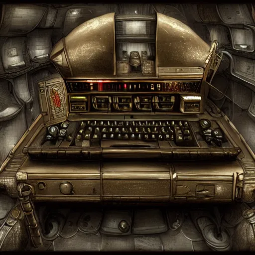 Image similar to Steam computer in ancient time used by ape, highly detailed, highly realistic, artstation, by Hans Giger