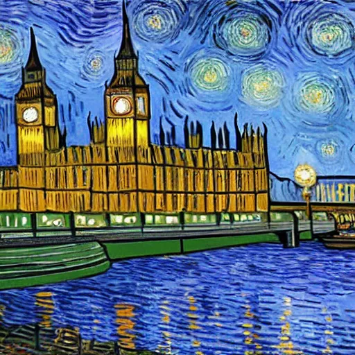 Image similar to Houses of parliament painted by Van Gogh