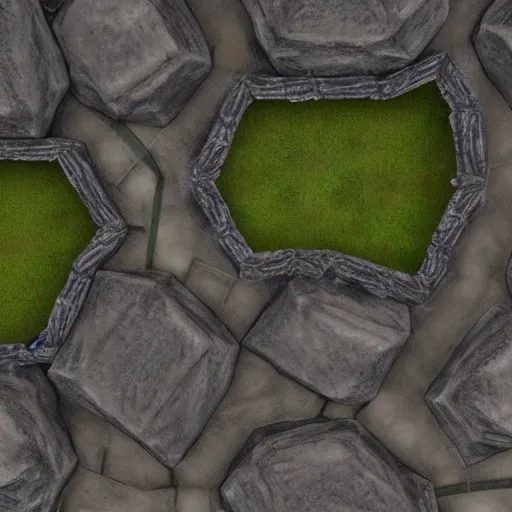 Prompt: top down view of a small segment of a cave, in the style of a highly realistic video game