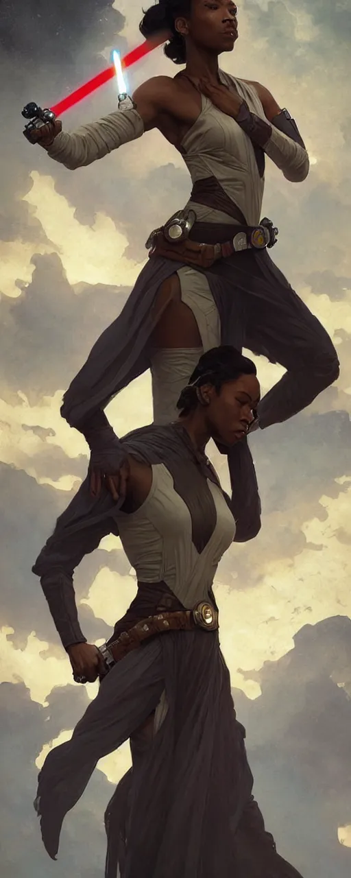 Image similar to star wars jedi master normani as aeon flux profile picture by Greg Rutkowski, dynamic pose, intricate, futuristic, fantasy, elegant, by Stanley Artgerm Lau, greg rutkowski, thomas kindkade, alphonse mucha, loish, norman Rockwell,