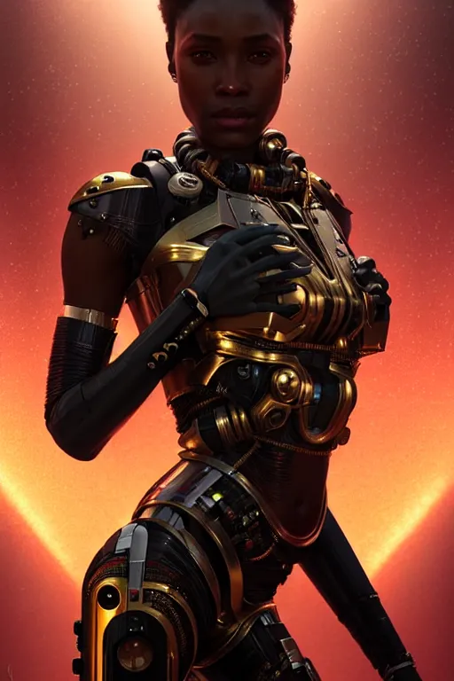 Prompt: ultra realistic, beautiful female african cyborg in a crowded smoky cyberpunk club in space megalopolis, sci - fi, intricate details, eerie, highly detailed, octane render, 8 k, art by artgerm and alphonse mucha and greg rutkowski