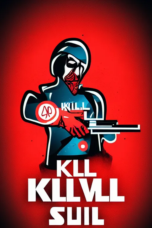 Prompt: kill to survive, shoot to kill logo. pop art, no duplicate image, glowing lights, highly detailed, digital painting, artstation, concept art, smooth, sharp focus, illustration, details type, art by richard hamilton and mimmo rottela