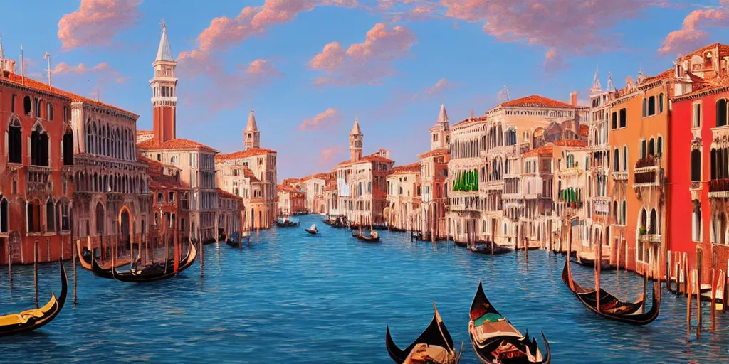 Image similar to ultra detailed and realistic painting of venice ( italy ) inspired by very beautiful cute and colored disney movie backgrounds, rendered in 8 k unreal engine