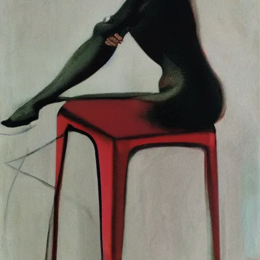 Prompt: artstation a woman seductively posing on a stool, by francis bacon, very detailed, , portrait, high contrast
