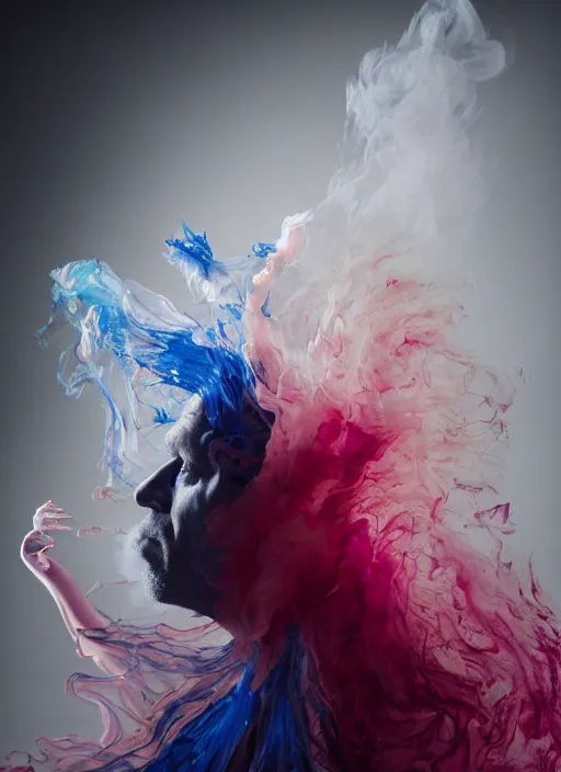 Prompt: boris johnson in a photorealistic dramatic hyperrealistic render of a beautiful smoke dancer by ken brower and deborah ory of nyc dance project, lois greenfield, flowing cloth and smoke colourful acrylic ink drop art, beautiful boris johnson dynamic dramatic dark moody lighting, volumetric, shadows, cinematic atmosphere, octane render, 8 k