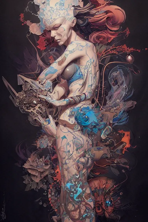 Image similar to tattoo design by james jean and peter mohrbacher and craig mullins