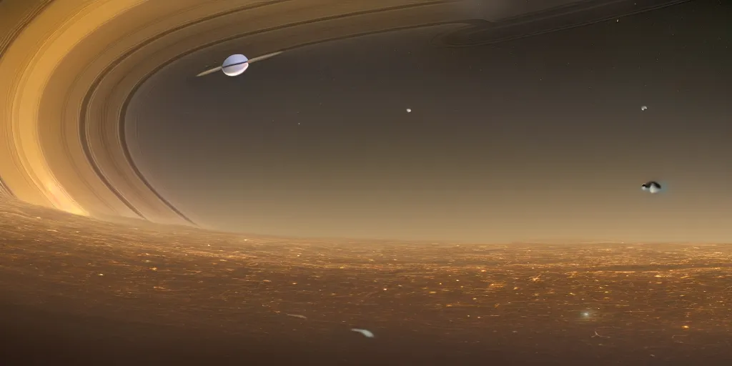 Image similar to a beautiful view of saturn from inside its rings, with many asteroids floating in the foreground. dark background with a few stars. 4 k ultra hd, cg society contest winner, detailed space art