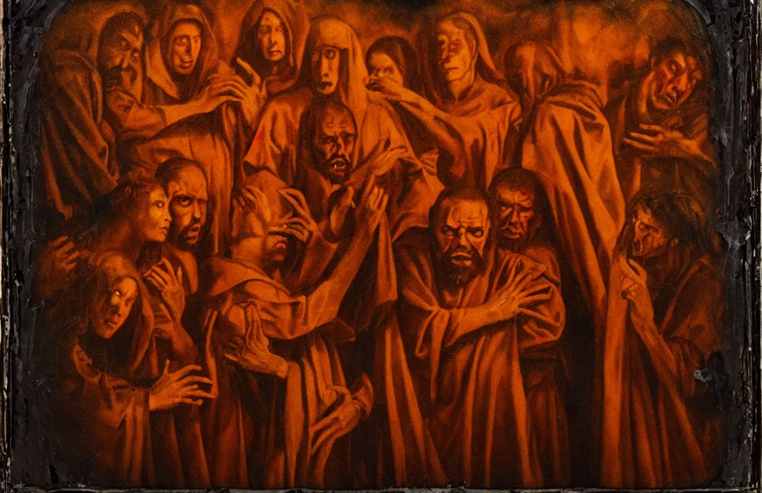 Image similar to this work is the centre panel of an altarpiece artists oeuvre intact flawless ambrotype from 4 k criterion collection remastered cinematography gory horror film, ominous lighting, evil theme wow photo realistic postprocessing concentration camps painting by claude gellee