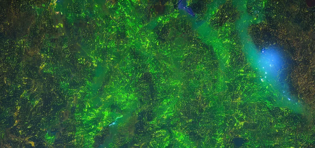 Image similar to nasa photo of the amazon forest made of plastic bags of different colors, in a real space photography, super detailed image, trending on artstation, moody, cinematic, 8 k, volumetric lighting