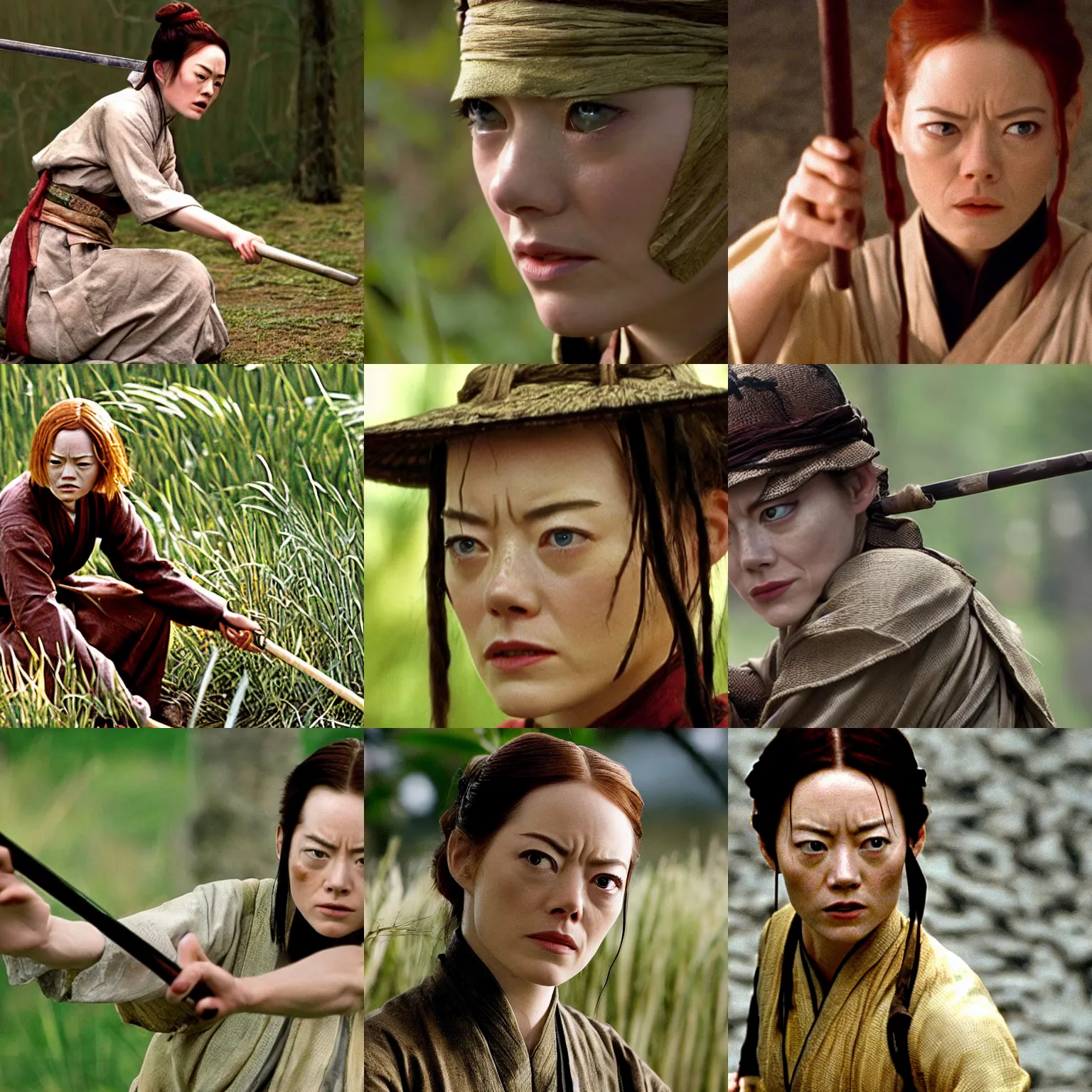 Prompt: movie still of emma stone in crouching tiger hidden dragon, close up