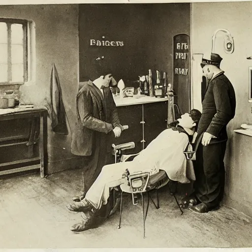 Image similar to a visit to a dentist back in 1 8 9 2