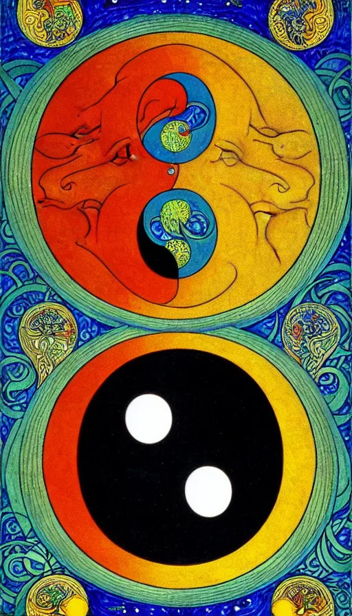 Image similar to Abstract representation of ying Yang concept, by Ivan Bilibin,